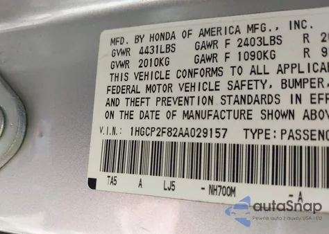 2010 Honda Accord 2.4 Ex-L z USA, uszkodzony, nr VIN 1HGCP2F82AA029157